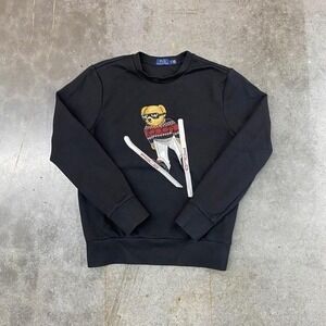 Vintage RARE Polo Ralph Lauren Limited Edition Bear Ski Black Sweatshirt Mens S